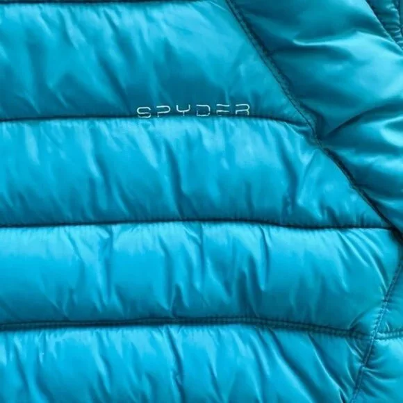 Like New Spyder Kids Puffer Jacket Hooded Teal Blue WARM Size XL 14/16